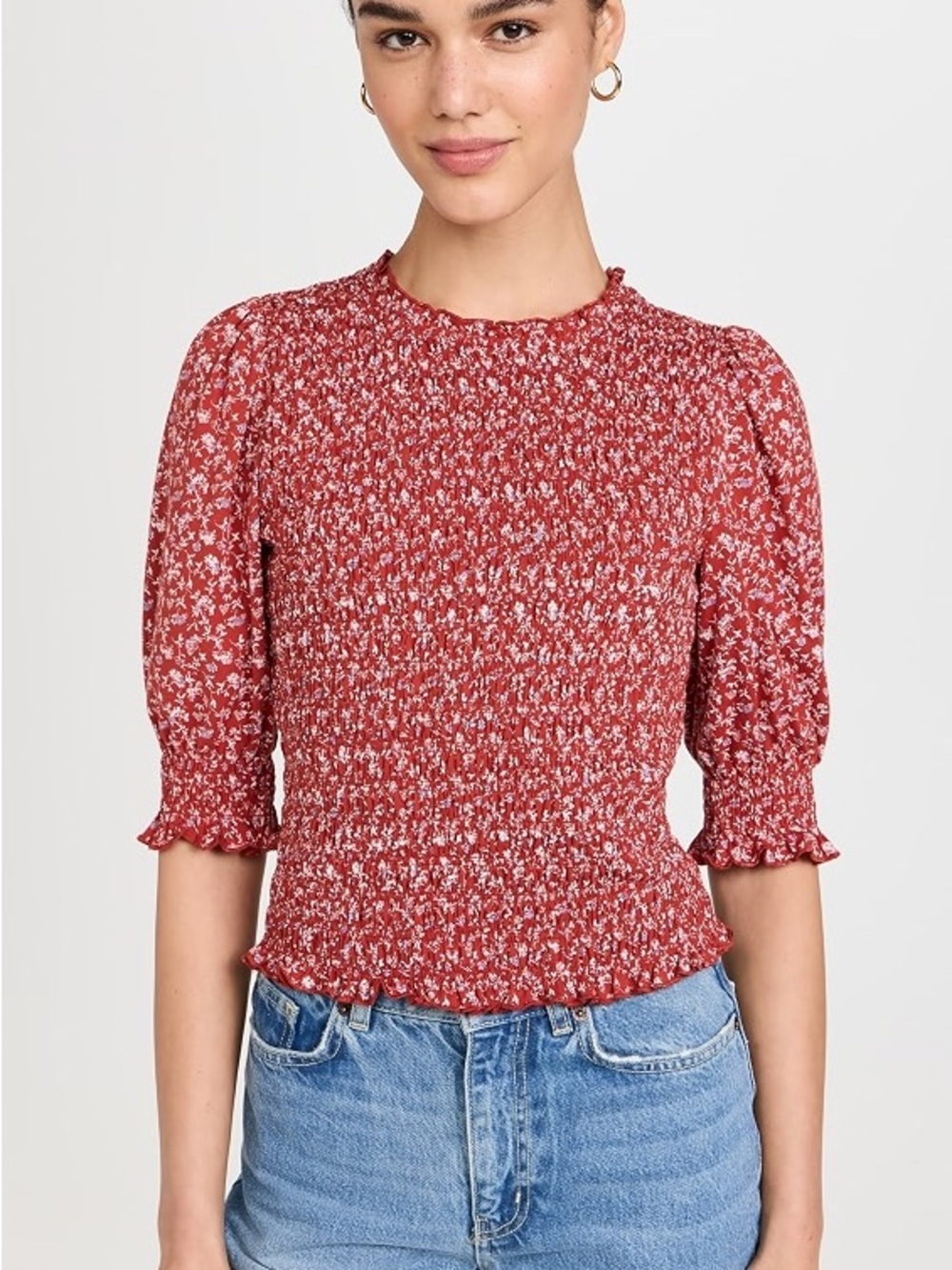Veronica Beard Langston Smocked Top Size Large